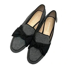 Antonio Melani Gray Wool Black Bow Leather Loafers 6.5